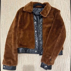 Brown faux fur leather lined jacket